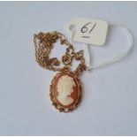 A cameo pendant mounted in 9ct gold on 9ct neck chain 4.5g inc