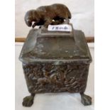 early 19thC lead tobacco jar and cover summounted by a dog