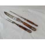 Victorian silver mounted and horn handled 3 pc carving set