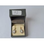 A pair of vintage opal earrings & white stones in 9ct