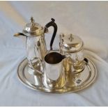 Hotel plate tea and coffee set on oval tray 12 inch wide
