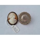 A silver target brooch & cameo brooch