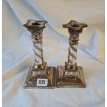 Pair of Corinthian column candlesticks. 7.5 in high