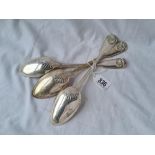 Three good fiddle thread and shell table spoons. London 1866 by G A. 290gms.