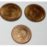 Pennies 1939, 1947 and halfpenny 1951 - full lustre