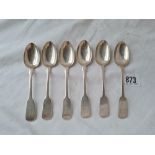 Set of six Exeter fiddle pattern teaspoons 1880 by J W J W