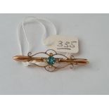 A blue stone & pearl brooch in 9ct - 2.4gms
