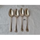 Four crested Hanoverian pattern table spoons. London 1724? 282gms