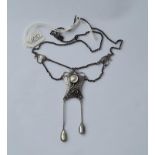 AN ARTS & CRAFTS SILVER & MOP PENDANT NECKLACE (POSSIBLY MURLE BENNETT)