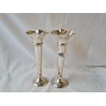 Pair of spill vases with frilly rims. 7.5in high. Sheffield 1910 by W & H