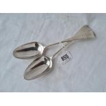 Pair of George III crested table spoons. London 1776 by W C