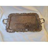 Two handled tray with vine decorated borders. 28 inch over handles