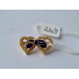 A DIAMOND SET DOUBLE HEART & ENAMELLED BOW BROOCH IN 18ct gold 0 6gms