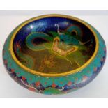 19thC cloisonne bowl decotaed with an animal 5.5 in diam