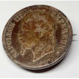 France Napoleon III silver 2 franc coin brooch 1869