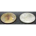 2 COMMEMORATIVE WHITE METAL MEDALS - RUSSIAN PIONEERS BOTH 15'' DIA