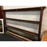 3 SHELF HANGING PLATE RACK, CORNICED TOP & FLUTED SIDES 75'' X 50'' SOME DAMAGE TO WADE PATTERN AT