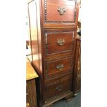 MAHOGANY NARROW CHEST OF 4 DRAWERS WITH METAL DROP HANDLES