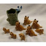 GROUP OF 8 TERRIER'S - 1 WITH WADE LABEL TO BASE - 1 HAS SMALL CHIP WITH A WADE PORCELAIN FIGURE