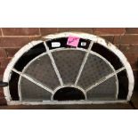 ARCHED WOODEN FRAMED WINDOW WITH STAINED GLASS PANELS A/F