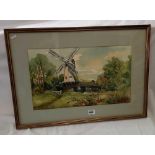 WATERCOLOUR VIEW OF A WINDMILL, INDISTINCTLY SIGNED