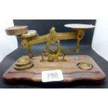PERIOD STAMP WEIGHT SCALES BY SMITH SON & DOWN CO. LONDON BRASS MOVEMENT & WEIGHTS (INCOMPLETE)