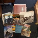 CARTON WITH QTY OF RAILWAY RELATED MAGAZINES, TIME TABLES, PICTURES ETC