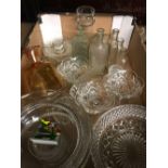CARTON OF GLASSWARE, DISHES, BOTTLES ETC