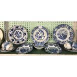 SHELF OF BLUE & WHITE POTTERY