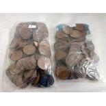TWO BAGS OF COPPER FARTHINGS, APPROX 310