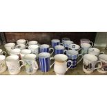 SHELF OF MUGS & A GREEN VASE