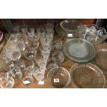 SHELF OF GLASSWARE, WINE GLASSES, BOWLS, DISHES ETC. A/F (1 BOWL CHIPS TO RIM)