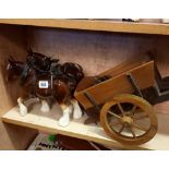 2 CHINA SHIRE HORSES WITH LEATHER HARNESS'S, 20'' X 8''