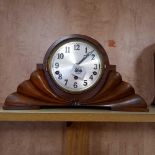 1930'S DOME WOODEN MANTLE CLOCK WITH KEY & PENDULUM ( NOT KNOWN IF IN FULL RUNNING ORDER)