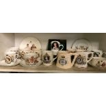 SHELF OF ROYAL COMMEMORATIVE CUPS, SAUCERS & PLATES ETC