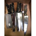 QTY CHEF'S KNIVES & HATCHET & STEEL