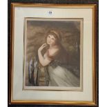 MEZZOTINT OF LADY HAMILTON AFTER GEORGE ROMNEY. EXTENSIVE DETAILS ON THE BACK