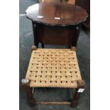 MAHOGANY SEWING BOX ON LEGS & A STRING TOP STOOL