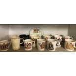 SHELF OF ROYAL COMMEMORATIVE MUGS & PLATE