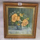 FRAMED OIL ON BOARD OF YELLOW ROSES