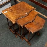 2 CANE CHAIRS, MAHOGANY NEST OF 3 TABLES & MAHOGANY BEDSIDE TABLE WITH DRAWER