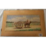 MAN RIDING ON A TWO HORSE CART. WATERCOLOUR, SIGNED, UNFRAMED