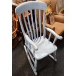 WOODEN LIGHT BLUE PAINTED ROCKING CHAIR