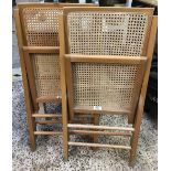 2 PINE FOLDING CHAIRS WITH RAFFIA SEATS & BACKS