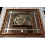 GILT MIRROR WITH RAISED SCENE OF VILLAGE 27'' X 22''