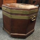 BRASS BANED MAHOGANY OCTAGONAL WINE COOLER A/F