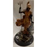 RESIN FIGURE OF BRITANNIA STANDING ON ROCK - SOME DAMAGE TO CLOAK HEIGHT 13''