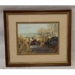 SET OF 3 WATERCOLOURS SIGNED LINDSAY OLIVER, 2 OF DEVON VILLAGE SCENES AND ANOTHER OF A WEST COUNTRY