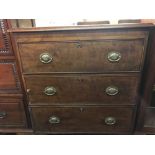 MAHOGANY CHEST OF 3 DRAWERS ON FEET WITH BRASS HANDLES