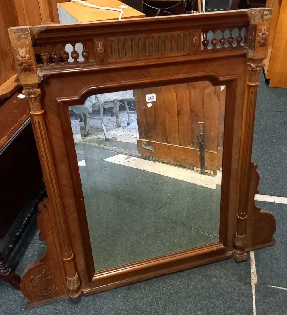 CARVED MAHOGANY OVER MANTLE MIRROR WITH BEVELLED EDGE A/F 46'' X 40.5''